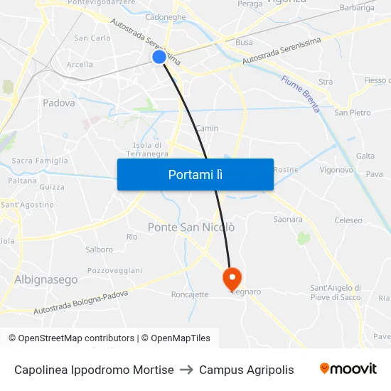 Capolinea Ippodromo Mortise to Campus Agripolis map