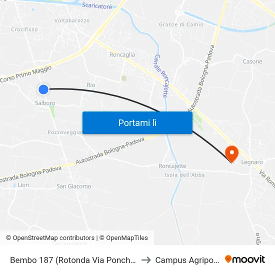 Bembo 187 (Rotonda Via Ponchia) to Campus Agripolis map