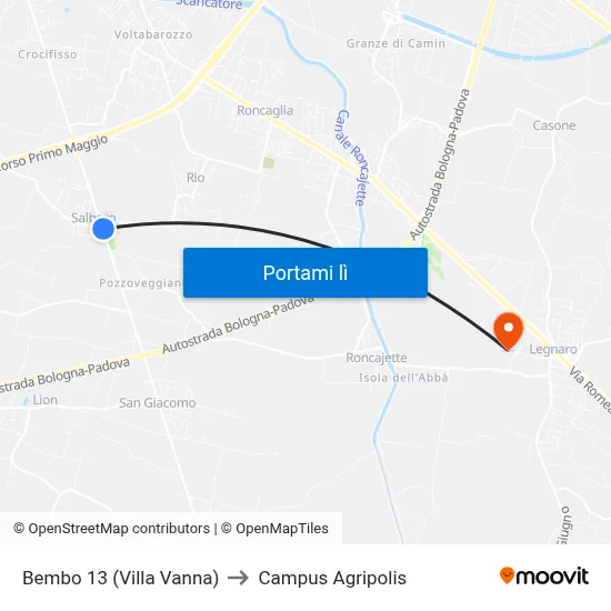 Bembo 13 (Villa Vanna) to Campus Agripolis map