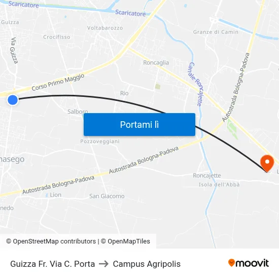 Guizza Fr. Via C. Porta to Campus Agripolis map