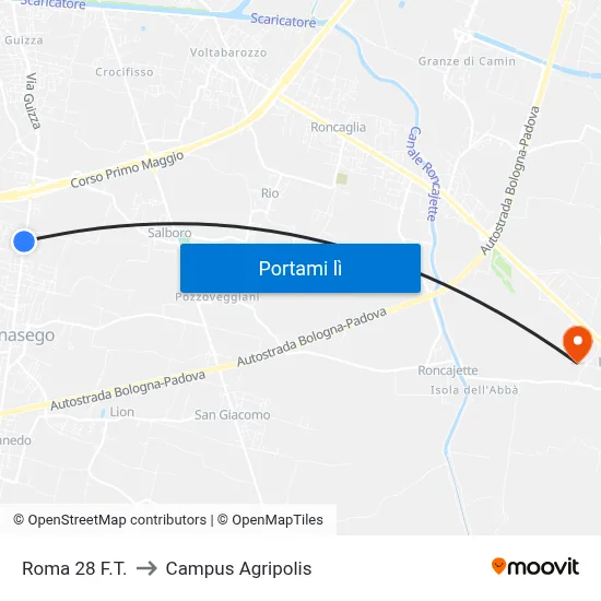 Roma 28  F.T. to Campus Agripolis map