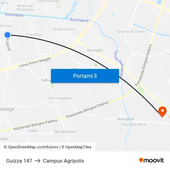 Guizza 147 to Campus Agripolis map