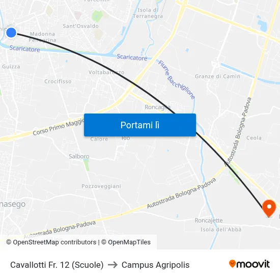 Cavallotti Fr. 12 (Scuole) to Campus Agripolis map