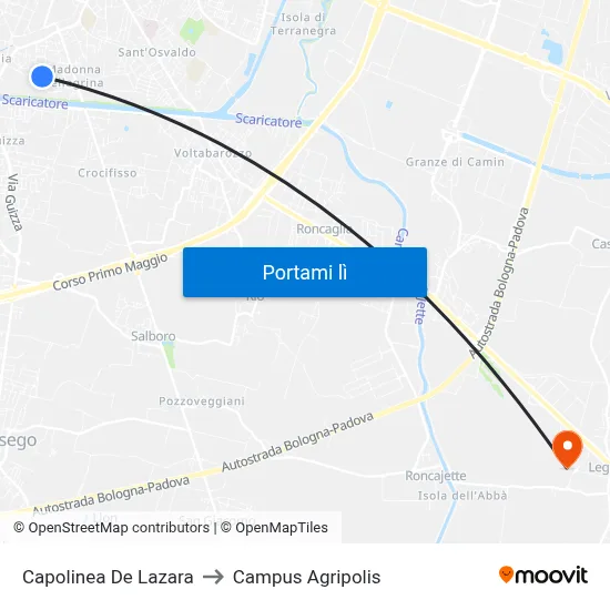 Capolinea De Lazara to Campus Agripolis map
