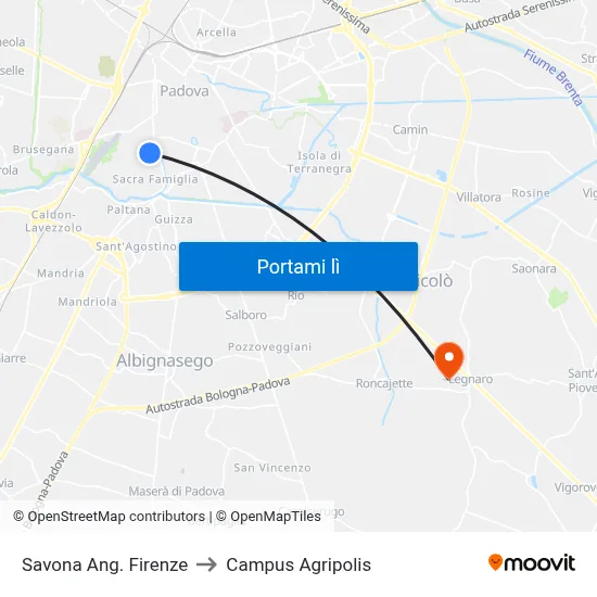 Savona Ang. Firenze to Campus Agripolis map