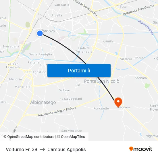 Volturno Fr. 38 to Campus Agripolis map