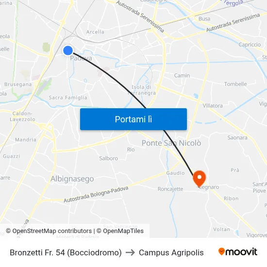 Bronzetti Fr. 54 (Bocciodromo) to Campus Agripolis map