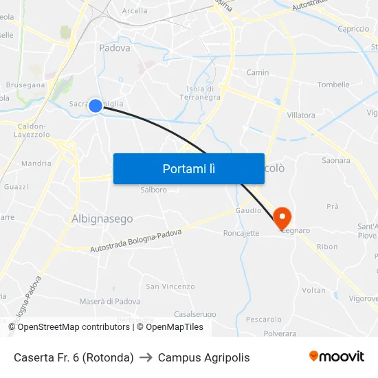 Caserta Fr. 6 (Rotonda) to Campus Agripolis map