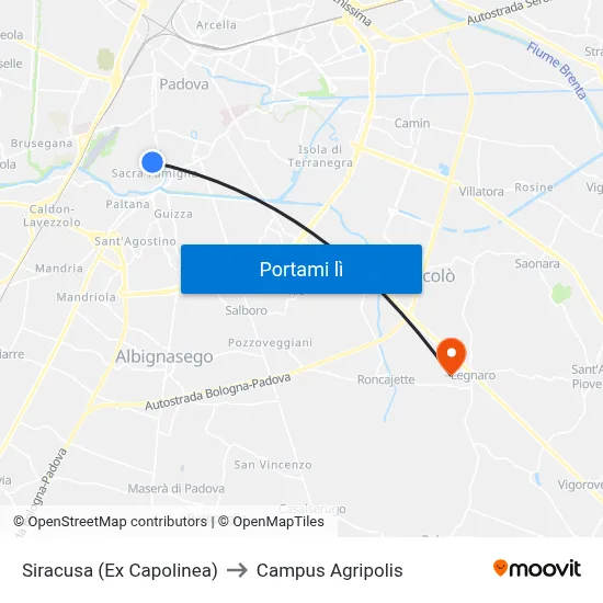 Siracusa (Ex Capolinea) to Campus Agripolis map