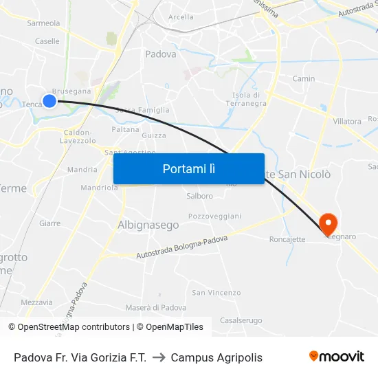 Padova Fr. Via Gorizia F.T. to Campus Agripolis map