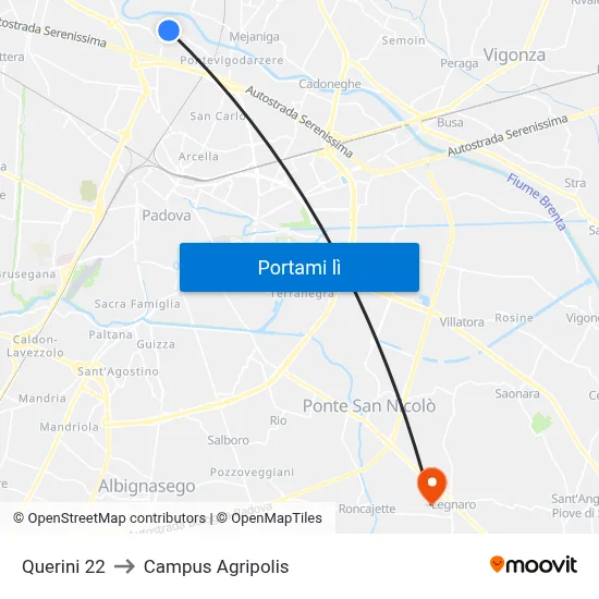 Querini 22 to Campus Agripolis map