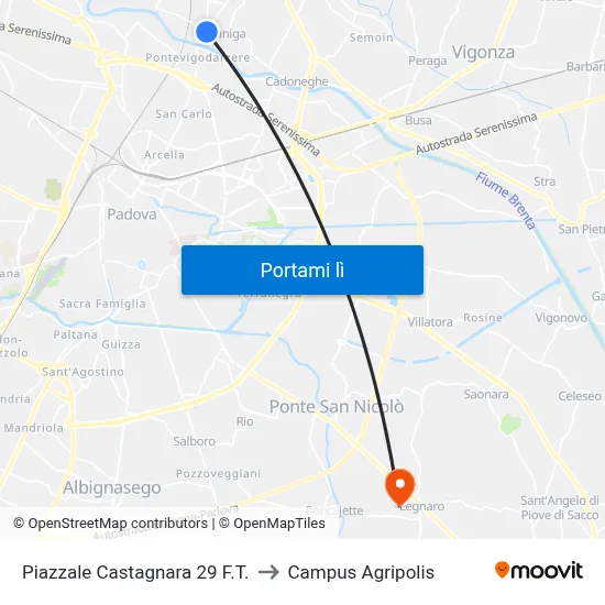 Piazzale Castagnara 29  F.T. to Campus Agripolis map