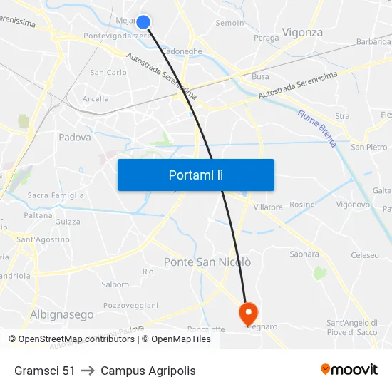 Gramsci 51 to Campus Agripolis map