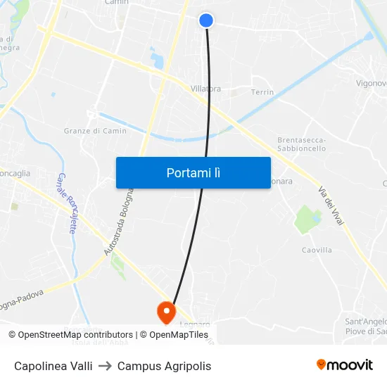 Capolinea Valli to Campus Agripolis map