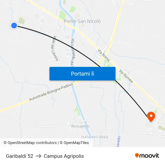 Garibaldi 52 to Campus Agripolis map