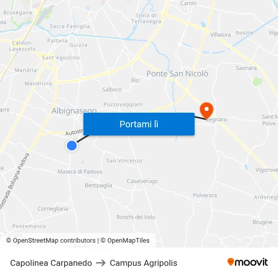 Capolinea Carpanedo to Campus Agripolis map