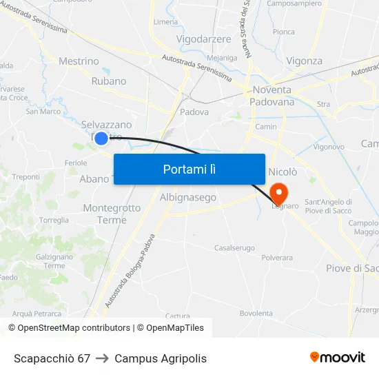 Scapacchiò 67 to Campus Agripolis map