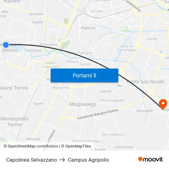 Capolinea Selvazzano to Campus Agripolis map