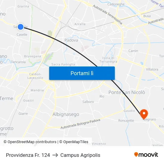 Provvidenza Fr. 124 to Campus Agripolis map