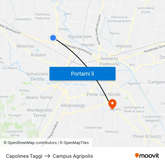 Capolinea Taggì to Campus Agripolis map