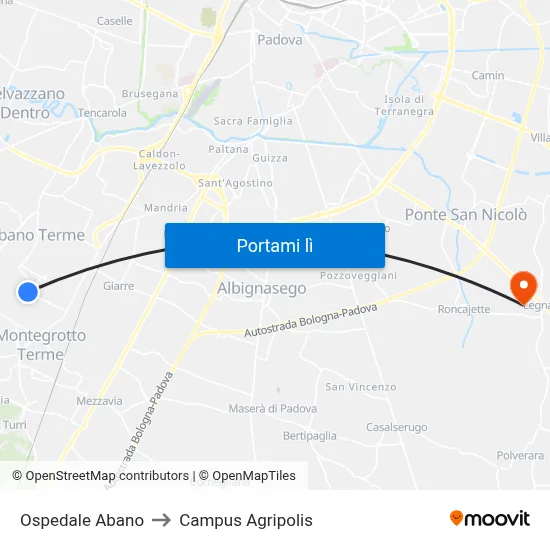 Ospedale Abano to Campus Agripolis map