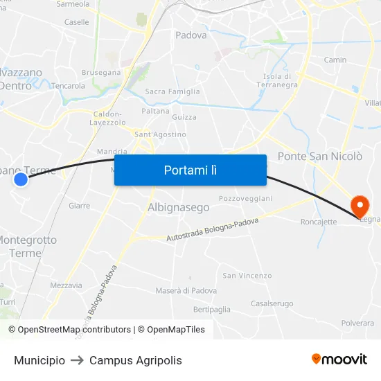 Municipio to Campus Agripolis map