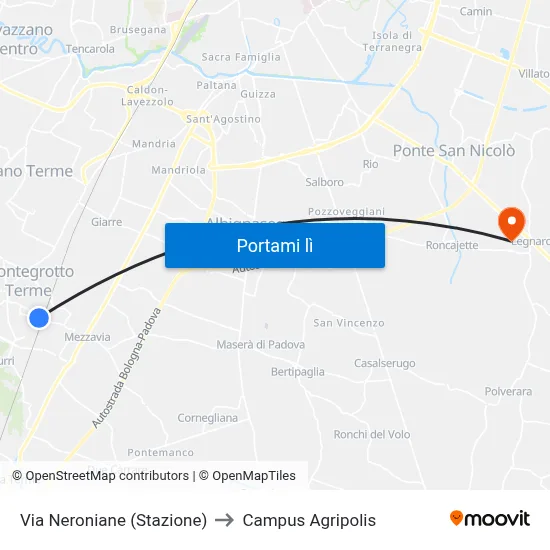 Via Neroniane (Stazione) to Campus Agripolis map