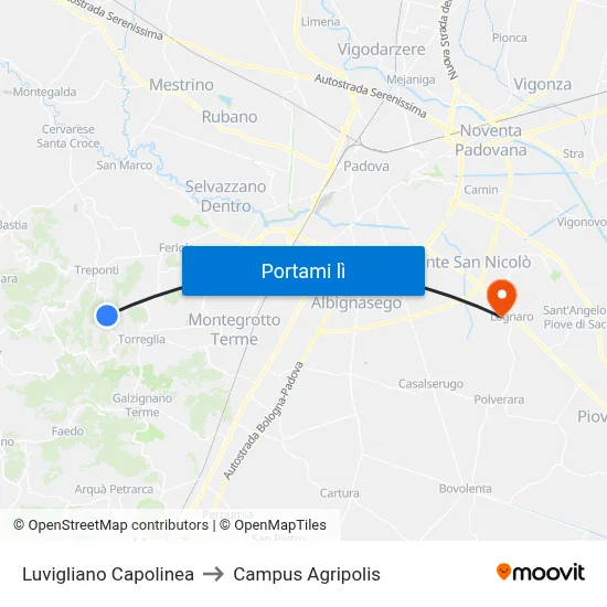 Luvigliano Capolinea to Campus Agripolis map