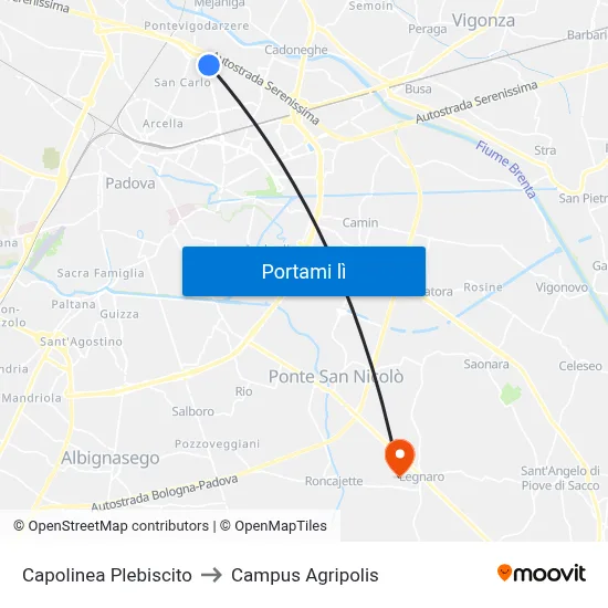 Capolinea Plebiscito to Campus Agripolis map