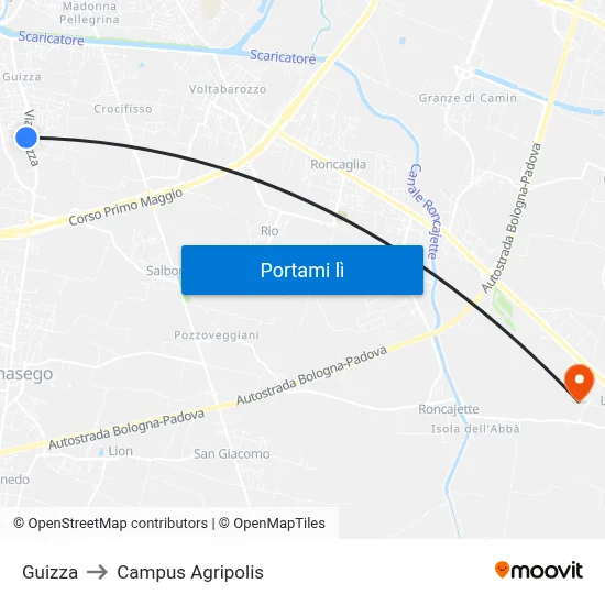 Guizza to Campus Agripolis map