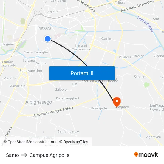 Santo to Campus Agripolis map