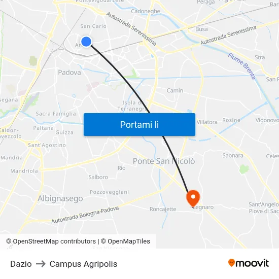 Dazio to Campus Agripolis map