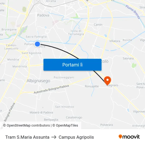Tram S.Maria Assunta to Campus Agripolis map