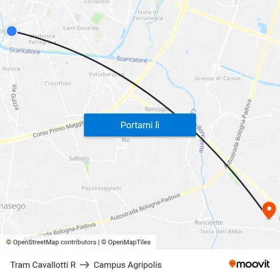 Tram Cavallotti R to Campus Agripolis map