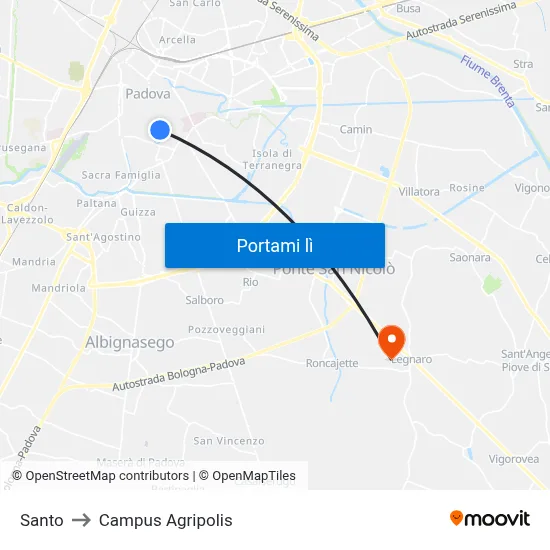 Santo to Campus Agripolis map
