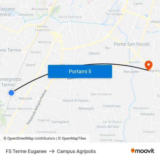 FS Terme Euganee to Campus Agripolis map