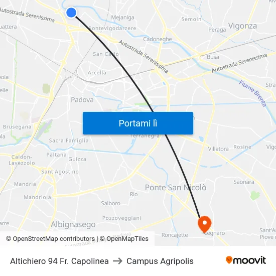 Altichiero 94 Fr. Capolinea to Campus Agripolis map