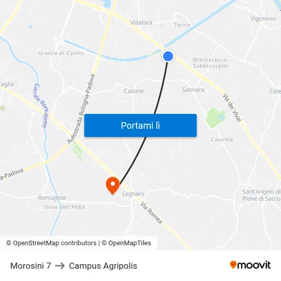 Morosini 7 to Campus Agripolis map