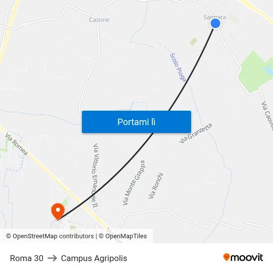 Roma 30 to Campus Agripolis map