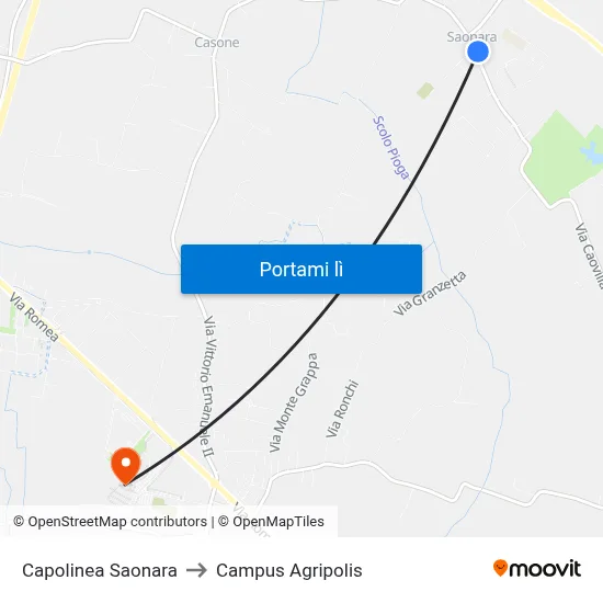 Capolinea Saonara to Campus Agripolis map