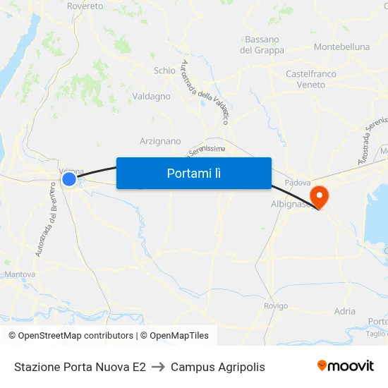 Stazione Porta Nuova E2 to Campus Agripolis map