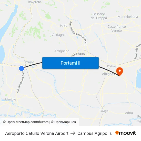 Aeroporto Catullo Verona Airport to Campus Agripolis map