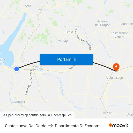 Castelnuovo Del Garda to Dipartimento Di Economia map