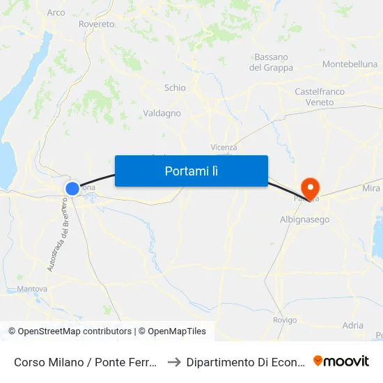 Corso Milano / Ponte Ferrovia A to Dipartimento Di Economia map