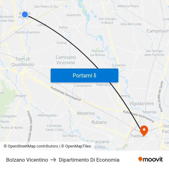 Bolzano Vicentino to Dipartimento Di Economia map