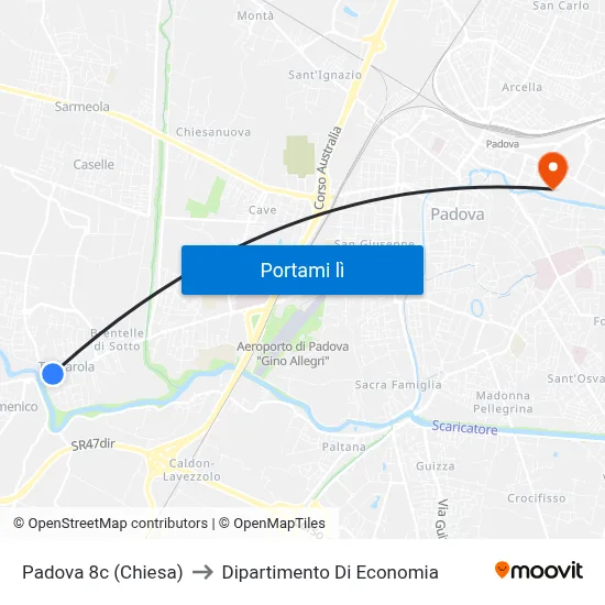 Padova 8c (Chiesa) to Dipartimento Di Economia map