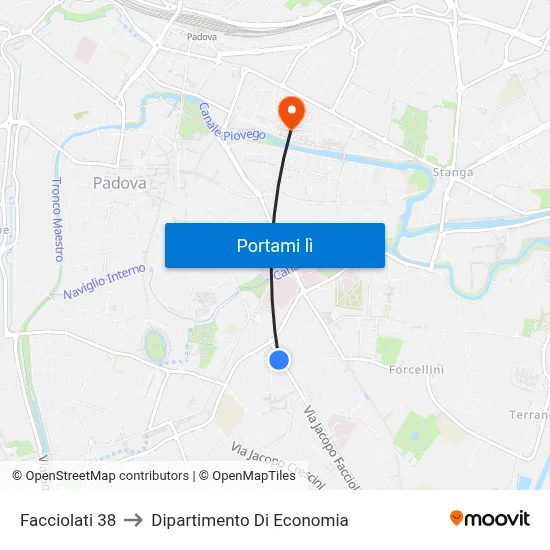 Facciolati 38 to Dipartimento Di Economia map