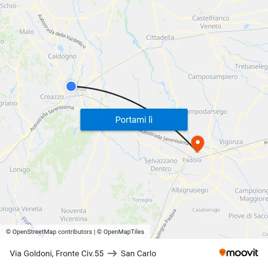 Via Goldoni, Fronte Civ.55 to San Carlo map