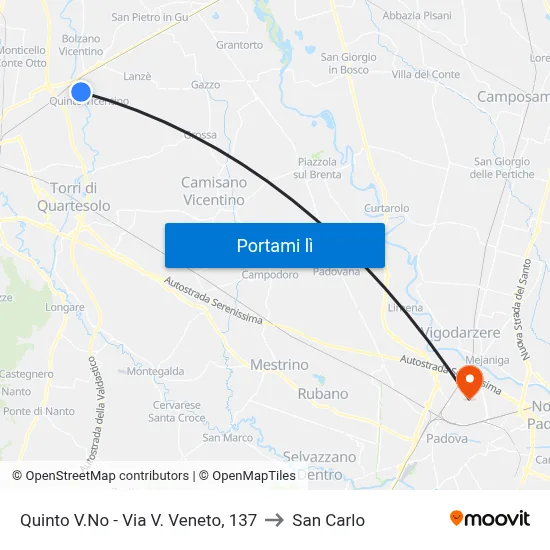 Quinto V.No - Via V. Veneto, 137 to San Carlo map