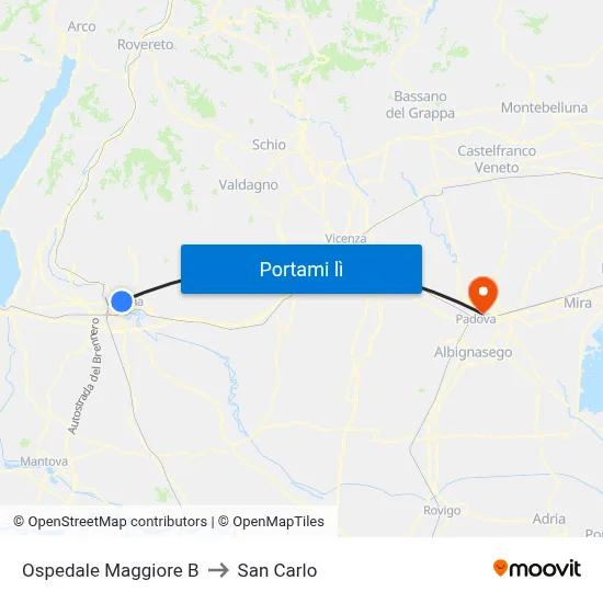 Ospedale Maggiore B to San Carlo map